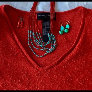 August Silk Red V-Neck Sparkle Top